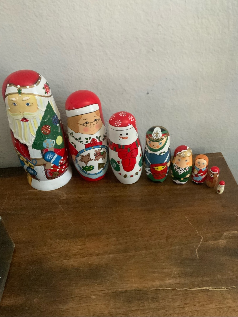 Hand-Painted Christmas Nesting Dolls - Santa & Holiday Characters
